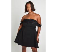 boohoo Women's Plus Velvet Bardot Mini Dress in Black | Size: 16