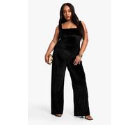 boohoo Women's Plus Velvet Corset Detail Wide Leg Jumpsuit in Black | Size: 28
