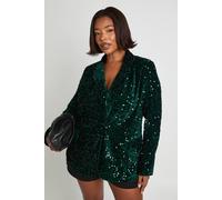boohoo Women's Plus Velvet Sequin Blazer in Emerald | Size: 26