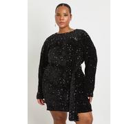 boohoo Women's Plus Velvet Sequin Tie Waist Mini Dress in Black | Size: 16