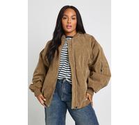 boohoo Women's Plus Vintage Suede Look Oversized Bomber Jacket in Taupe | Size: 18