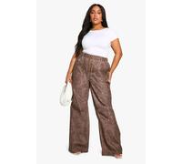 boohoo Women's Plus Vintage Wash Pu Slouchy Dad Trouser in Dark Brown | Size: 18