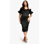 boohoo Women's Plus Volume Off-The Shoulder Midi Dress in Black | Size: 18