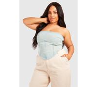 boohoo Women's Plus Washed Bandeau Top in Acid Wash Light Blue | Size: 28