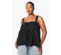 boohoo Women's Plus Wide Strap Tie Front Smock Top in Black | Size: 16