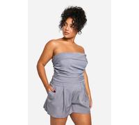 boohoo Women's Plus Woven Bandeau Ruched Detail Playsuit in Grey | Size: 24