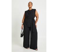 boohoo Women's Plus Woven Cowl Belted Trouser Co-Ord in Black | Size: 16