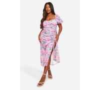 boohoo Women's Plus Woven Ditsy Floral Ruched Midaxi Dress in Pink | Size: 22