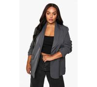 boohoo Women's Plus Woven Double Breasted Oversized Blazer in Grey | Size: 24