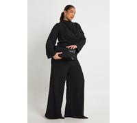 boohoo Women's Plus Woven Drape Long Sleeve Blouse & Trouser Co-Ord in Black | Size: 20