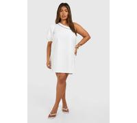boohoo Women's Plus Woven Embroidery Detail One Shoulder Mini Dress in White | Size: 22