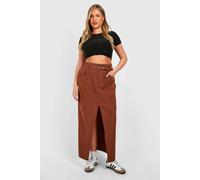 boohoo Women's Plus Woven Eyelet Belted Maxi Skirt in Chocolate | Size: 28
