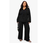 boohoo Women's Plus Woven Tie Waist Shirt & Trouser Co Ord in Black | Size: 26