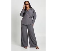 boohoo Women's Plus Woven Wrap Tie Shirt in Grey | Size: 28
