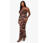 boohoo Women's Plus Zebra Print Cowl Neck Maxi Dress in Brown | Size: 28