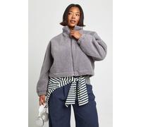 boohoo Women's Plus Zip Up Teddy Jacket in Grey | Size: 26