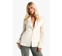 boohoo Women's Pocket Detail Single Breasted Fitted Blazer in Ecru | Size: 16