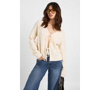 boohoo Women's Pointelle Detail Tie Front Knitted Cardigan in Cream | Size: Small