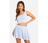 boohoo Women's Pointelle Rose Detail Scoop Vest in Baby Blue | Size: 14