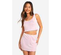 boohoo Women's Pointelle Rose Detail Scoop Vest in Baby Pink | Size: 12