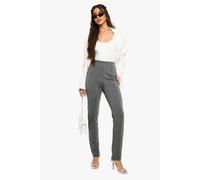 boohoo Women's Ponte Pinstripe Tailored Pintuck Slim Trousers in Grey | Size: 10