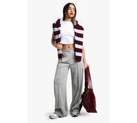 boohoo Women's Ponte Wrap Cross Over Wide Leg Trouser in Light Grey | Size: 10