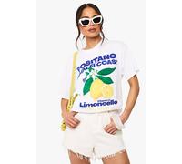 boohoo Women's Positano Amalfi Cost Lemon Print Oversized T-Shirt in White | Size: Small