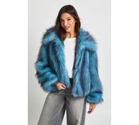 boohoo Women's Premium Collard Faux Fur Coat in Blue | Size: 8