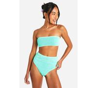boohoo Women's Premium Crinkle High Waisted Bikini Brief in Mint | Size: 8