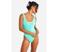 boohoo Women's Premium Crinkle Scoop Neck Swimsuit in Mint | Size: 6