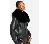 boohoo Women's Premium Faux Fur Collar Jacket in Black | Size: 10