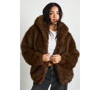 boohoo Women's Premium Faux Fur Hooded Jacket in Chocolate | Size: 8