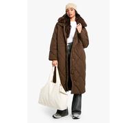 boohoo Women's Premium Faux Fur Trim Quilted Maxi Parka in Brown | Size: Small/Medium