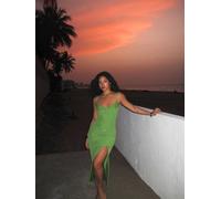 boohoo Women's Premium Lace Ruched Bandage Midaxi Dress in Green | Size: 14