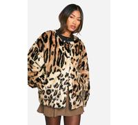 boohoo Women's Premium Leopard Faux Fur Bomber Jacket | Size: 12