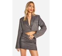 boohoo Women's Premium Pinstripe Marl Cropped Boxy Tailored Blazer in Chocolate | Size: 14