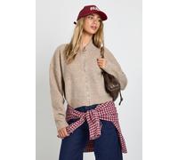 boohoo Women's Premium Rib Knit High Neck Zip Through Jumper in Taupe | Size: Medium