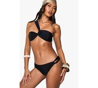 boohoo Women's Premium Satin Asymmetric Halterneck Hipster Bikini Bottoms in Black | Size: 16
