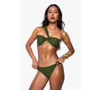 boohoo Women's Premium Satin Asymmetric Halterneck Hipster Bikini Bottoms in Khaki | Size: 6