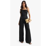 boohoo Women's Premium Satin Halterneck Wide Leg Jumpsuit in Black | Size: 16