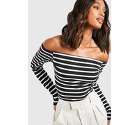 boohoo Women's Premium Supersoft Stripe Bardot Top in Black | Size: 6