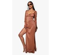 boohoo Women's Premium Swim Glitter Long Sleeve Maxi Beach Dress in Rust | Size: 16