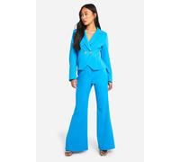 boohoo Women's Premium Textured Fit & Flare Tailored Trousers in Azure | Size: 8
