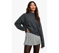 boohoo Women's Premium Textured Pinstripe Pleated Mini Skirt in Grey Marl | Size: 6