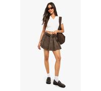 boohoo Women's Premium Wool Look Check Belted Mini Skirt in Chocolate | Size: 10