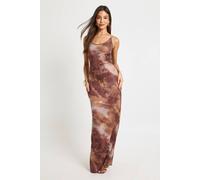 boohoo Women's Printed Hot Fix Sequin Low Scoop Neck Maxi Dress in Brown | Size: 10