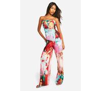 boohoo Women's Printed Plisse Wide Leg Trouser | Size: 10