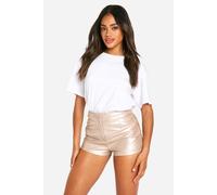 boohoo Women's Pu Hotpant Shorts in Stone | Size: 12