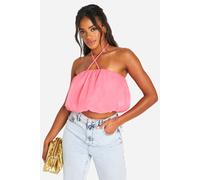 boohoo Women's Puffball Halterneck Organza Crop Top in Hot Pink | Size: 10
