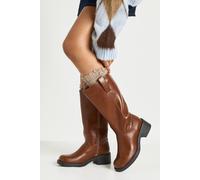 boohoo Women's Pull On Column Calf Biker Boots in Brown | Size: 4